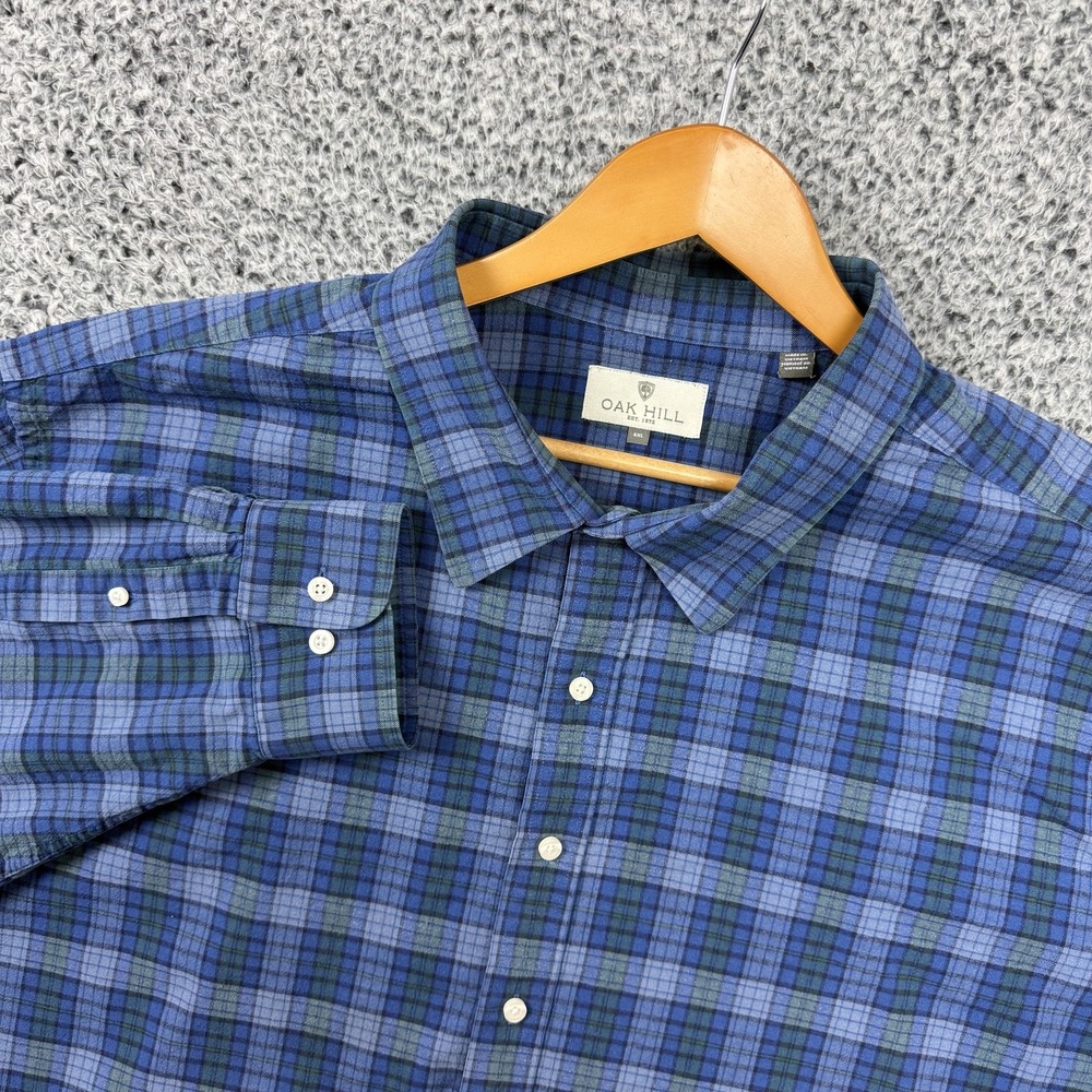 Oak Hill Shirt Mens Big 4XL Blue Plaid Button Up Long Sleeve Lightweight Cotton